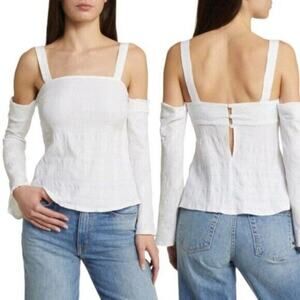 TopShop Textured Cold Shoulder Top Ivory Size 10 NWT $48 MSRP